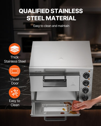 VEVOR Commercial Pizza Oven Countertop, 14-Inch Double Deck Layer, Stainless Steel Electric Pizza Oven with Stone and Handle, Multipurpose Indoor Pizza Maker for Restaurant Home Pretzels Baked