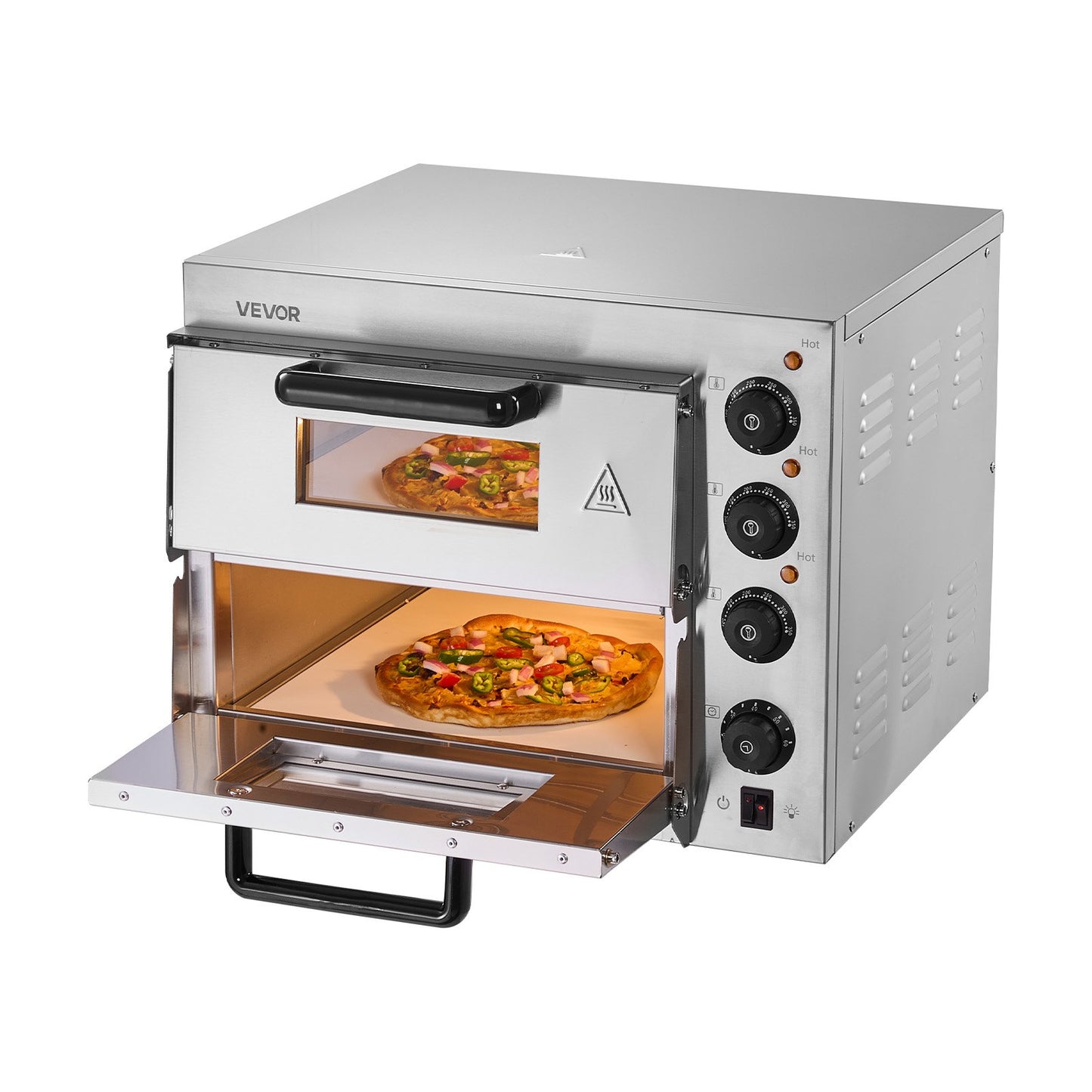 VEVOR Commercial Pizza Oven Countertop, 14-Inch Double Deck Layer, Stainless Steel Electric Pizza Oven with Stone and Handle, Multipurpose Indoor Pizza Maker for Restaurant Home Pretzels Baked