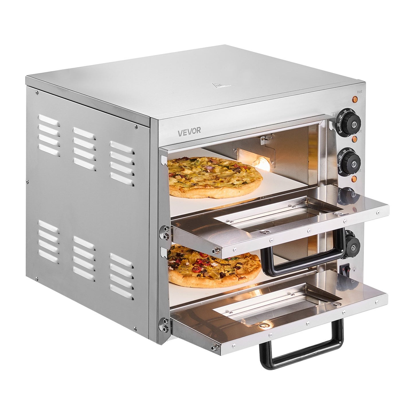 VEVOR Commercial Pizza Oven Countertop, 14-Inch Double Deck Layer, Stainless Steel Electric Pizza Oven with Stone and Handle, Multipurpose Indoor Pizza Maker for Restaurant Home Pretzels Baked