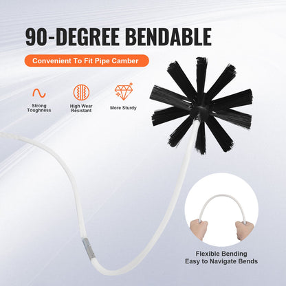 VEVOR 29 Pieces 12.2M Dryer Vent Cleaner Kit, Include 3 Different Sizes Flexible Lint Trap Brush, Reinforced Nylon Duct Cleaning Dryer Vent Brush, Dryer Cleaning Kit with Clamp Connectors