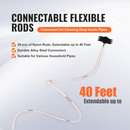 VEVOR 29 Pieces 12.2M Dryer Vent Cleaner Kit, Include 3 Different Sizes Flexible Lint Trap Brush, Reinforced Nylon Duct Cleaning Dryer Vent Brush, Dryer Cleaning Kit with Clamp Connectors