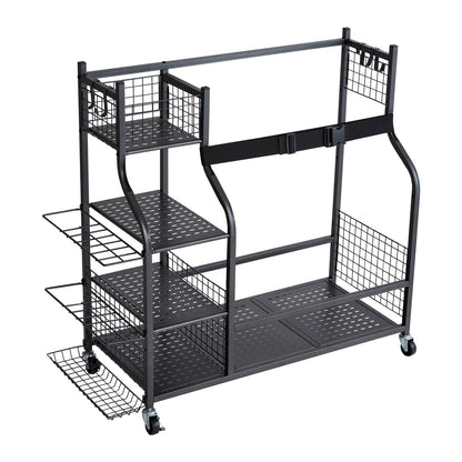 VEVOR Golf Storage Garage Organizer, 2 Golf Bag Stand Holder and Other Sports Equipment Storage Rack, Rolling Ball Cart on Wheels, Outdoor Sport Gear and Toy Storage with Baskets & Hooks, Steel, Black