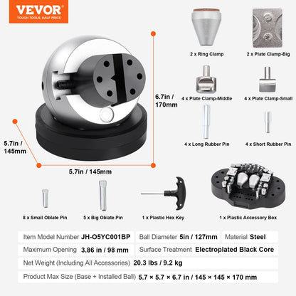 VEVOR Engraving Block 5 inch Ball Vise Setting Jewelry Ball Vise Engraving with 34PCS Attachment and Rubber Base
