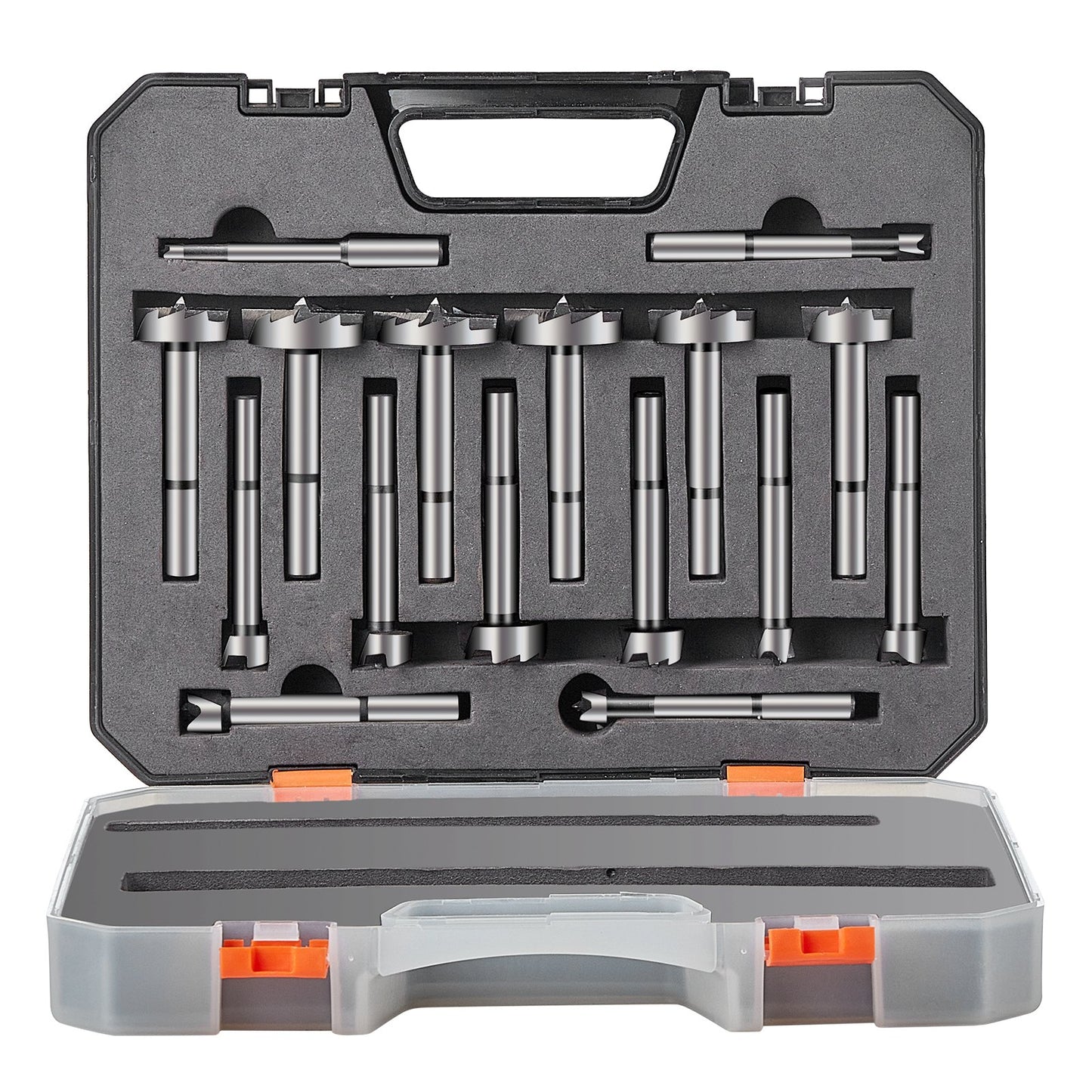 VEVOR Forstner Bit Set, 16 Pcs Forstner Drill Bits Set, 1/4" to 1-5/8", Carbon Steel, with Universal Round Shank, Forstner Drill Bit for Wood and Composite Board, Forstner Bits for Woodworking