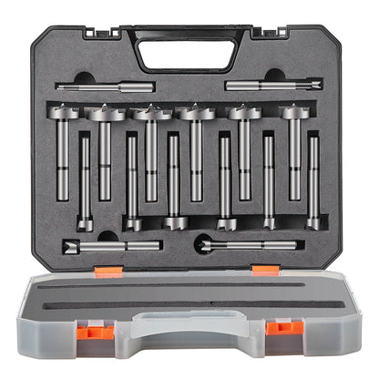 VEVOR Forstner Bit Set, 16 Pcs Forstner Drill Bits Set, 1/4" to 1-5/8", Carbon Steel, with Universal Round Shank, Forstner Drill Bit for Wood and Composite Board, Forstner Bits for Woodworking