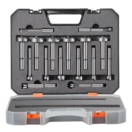 VEVOR Forstner Bit Set, 16 Pcs Forstner Drill Bits Set, 1/4" to 1-5/8", Carbon Steel, with Universal Round Shank, Forstner Drill Bit for Wood and Composite Board, Forstner Bits for Woodworking