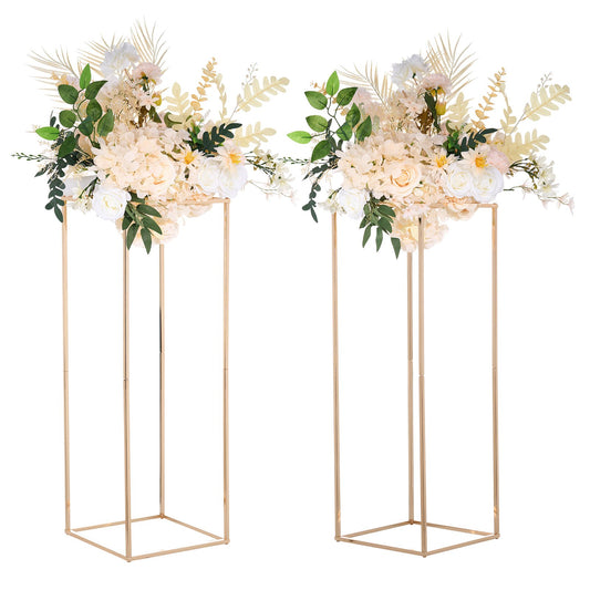 VEVOR 2PCS 31.5inch/80cm High Wedding Flower Stand, Metal Vase Column Geometric Centerpiece Stands, Gold Rectangular Floral Display Rack for T-Stage Events Reception, Party Decoration Home