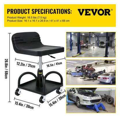 VEVOR Rolling Garage Stool 300LBS Adjustable Mechanic Work Shop Seat w/Casters
