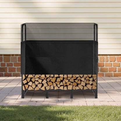 VEVOR Firewood Rack with Waterproof Cover, 1.22m Outdoor Firewood Holder, 1/4 Cord Storage Metal Log Holder, 400lb Max Weight Capacity, Top Covered, Powder-Coated Wood Storage Rack for Fireplace Deck