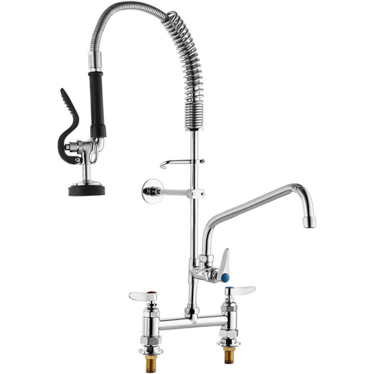 VEVOR Commercial Faucet with Pre-Rinse Sprayer, 26" Height, 8" Center, 12" Swing Spout, Deck Mount Kitchen Sink Faucet, Brass Constructed Device with Pull Down Spray, for 1/2/3 Compartment Sink