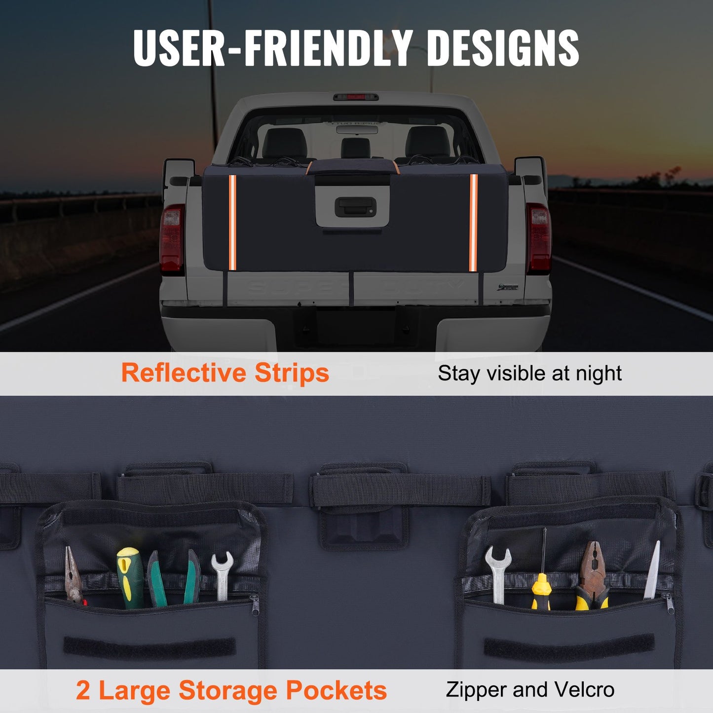 VEVOR Tailgate Bike Pad, 62" Truck Tailgate Pad Carry 6 Mountain Bikes, Upgraded Grooves Tailgate Protection Pad with Reflective Strips and Tool Pockets, with Camera Opening for Most Pickup Trucks