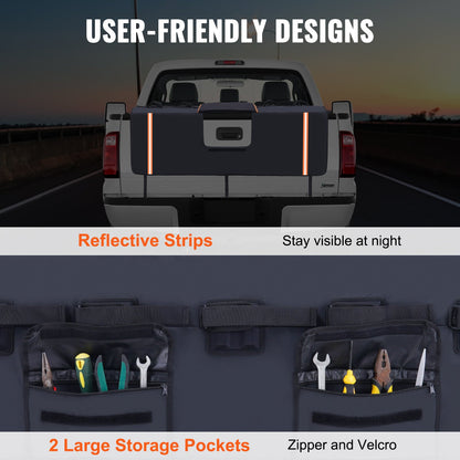 VEVOR Tailgate Bike Pad, 62" Truck Tailgate Pad Carry 6 Mountain Bikes, Upgraded Grooves Tailgate Protection Pad with Reflective Strips and Tool Pockets, with Camera Opening for Most Pickup Trucks
