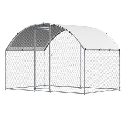 VEVOR Metal Chicken Coop, 9.8x6.5x6.5ft Large Walk-in Chicken Runs with Cover, Doom Roof Hen House Enclosure with Security Lock, Outdoor Duck Rabbit Cage Poultry Pen for Backyard, Farm, Yard