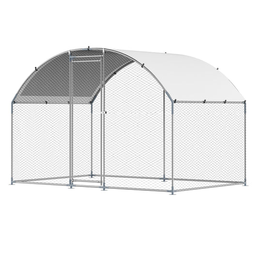 VEVOR Metal Chicken Coop, 9.8x6.5x6.5ft Large Walk-in Chicken Runs with Cover, Doom Roof Hen House Enclosure with Security Lock, Outdoor Duck Rabbit Cage Poultry Pen for Backyard, Farm, Yard