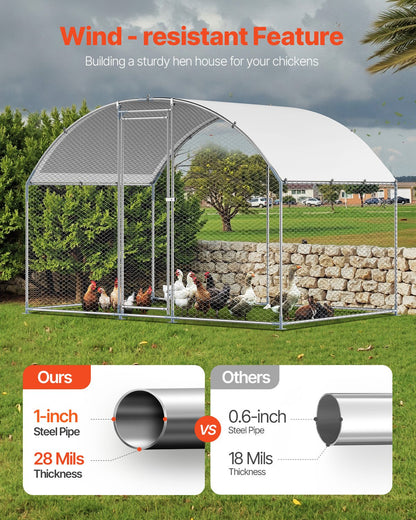 VEVOR Metal Chicken Coop, 9.8x6.5x6.5ft Large Walk-in Chicken Runs with Cover, Doom Roof Hen House Enclosure with Security Lock, Outdoor Duck Rabbit Cage Poultry Pen for Backyard, Farm, Yard