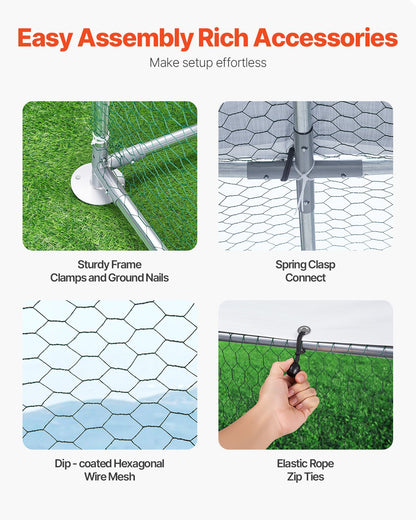 VEVOR Metal Chicken Coop, 9.8x6.5x6.5ft Large Walk-in Chicken Runs with Cover, Doom Roof Hen House Enclosure with Security Lock, Outdoor Duck Rabbit Cage Poultry Pen for Backyard, Farm, Yard