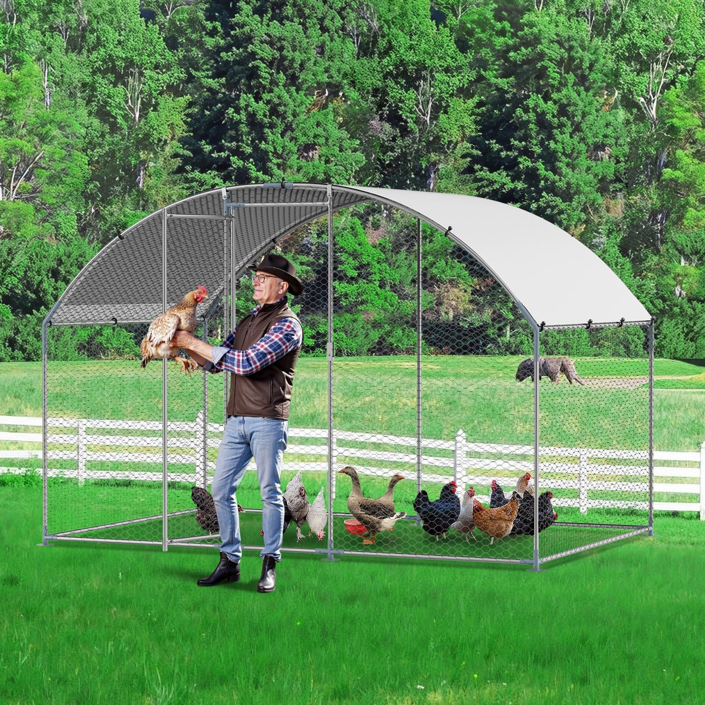 VEVOR Metal Chicken Coop, 9.8x6.5x6.5ft Large Walk-in Chicken Runs with Cover, Doom Roof Hen House Enclosure with Security Lock, Outdoor Duck Rabbit Cage Poultry Pen for Backyard, Farm, Yard