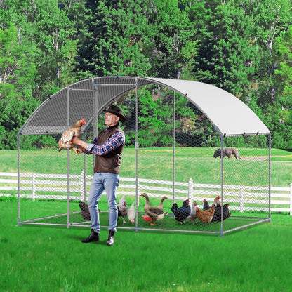 VEVOR Metal Chicken Coop, 9.8x6.5x6.5ft Large Walk-in Chicken Runs with Cover, Doom Roof Hen House Enclosure with Security Lock, Outdoor Duck Rabbit Cage Poultry Pen for Backyard, Farm, Yard