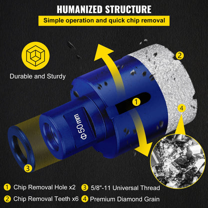 VEVOR Diamond Drill Bits 4PCS Diamond Hole Saw 35/40/50/68mm Tile Hole Saw Kit Vacuum Brazed Diamond Drill Bit 0.59in/15mm Segment Tile Hole Saw w Storage Case for Tile Ceramic Porcelain Marble Stone