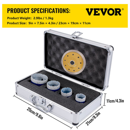 VEVOR Diamond Drill Bits 4PCS Diamond Hole Saw 35/40/50/68mm Tile Hole Saw Kit Vacuum Brazed Diamond Drill Bit 0.59in/15mm Segment Tile Hole Saw w Storage Case for Tile Ceramic Porcelain Marble Stone