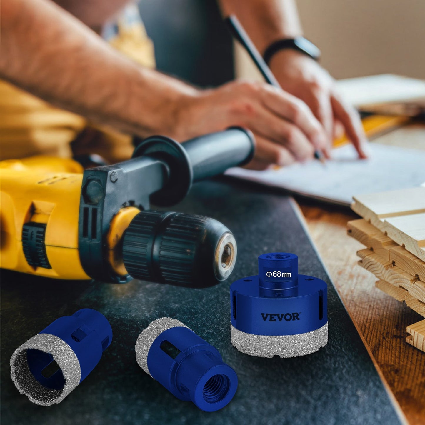 VEVOR Diamond Drill Bits 4PCS Diamond Hole Saw 35/40/50/68mm Tile Hole Saw Kit Vacuum Brazed Diamond Drill Bit 0.59in/15mm Segment Tile Hole Saw w Storage Case for Tile Ceramic Porcelain Marble Stone