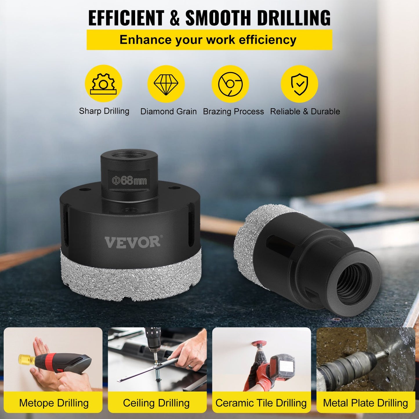 VEVOR Diamond Drill Bits 6PCS Diamond Hole Saw 20/35/40/50/55/68mm Tile Hole Saw Kit Vacuum Brazed Diamond Drill Bit 0.59in/15mm Segment Tile Hole Saw w Storage Case for Tile Ceramic Porcelain Marble