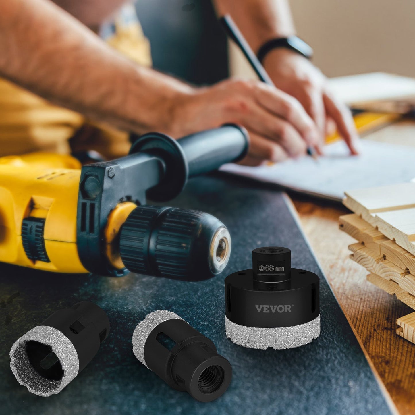 VEVOR Diamond Drill Bits 6PCS Diamond Hole Saw 20/35/40/50/55/68mm Tile Hole Saw Kit Vacuum Brazed Diamond Drill Bit 0.59in/15mm Segment Tile Hole Saw w Storage Case for Tile Ceramic Porcelain Marble