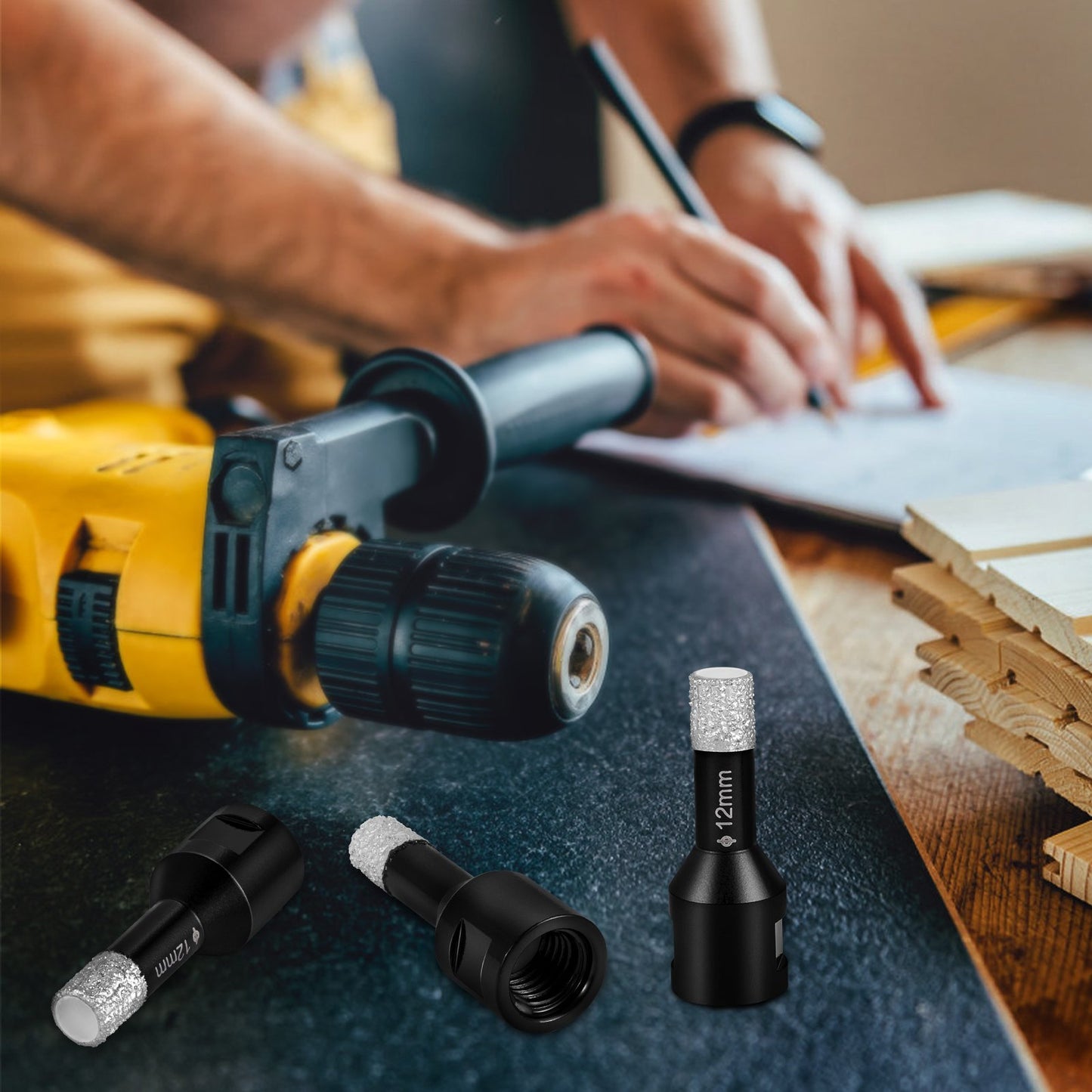 VEVOR Diamond Drill Bits 7PCS Diamond Hole Saw 6/6/8/8/10/12/14mm Tile Hole Saw Kit Vacuum Brazed Diamond Drill Bit 0.59in/15mm Segment Tile Hole Saw w Storage Case for Tile Ceramic Porcelain Marble