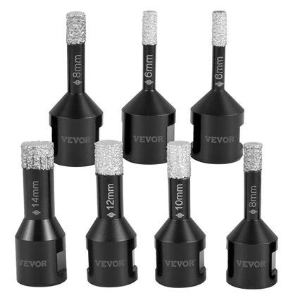 VEVOR Diamond Drill Bits 7PCS Diamond Hole Saw 6/6/8/8/10/12/14mm Tile Hole Saw Kit Vacuum Brazed Diamond Drill Bit 0.59in/15mm Segment Tile Hole Saw w Storage Case for Tile Ceramic Porcelain Marble