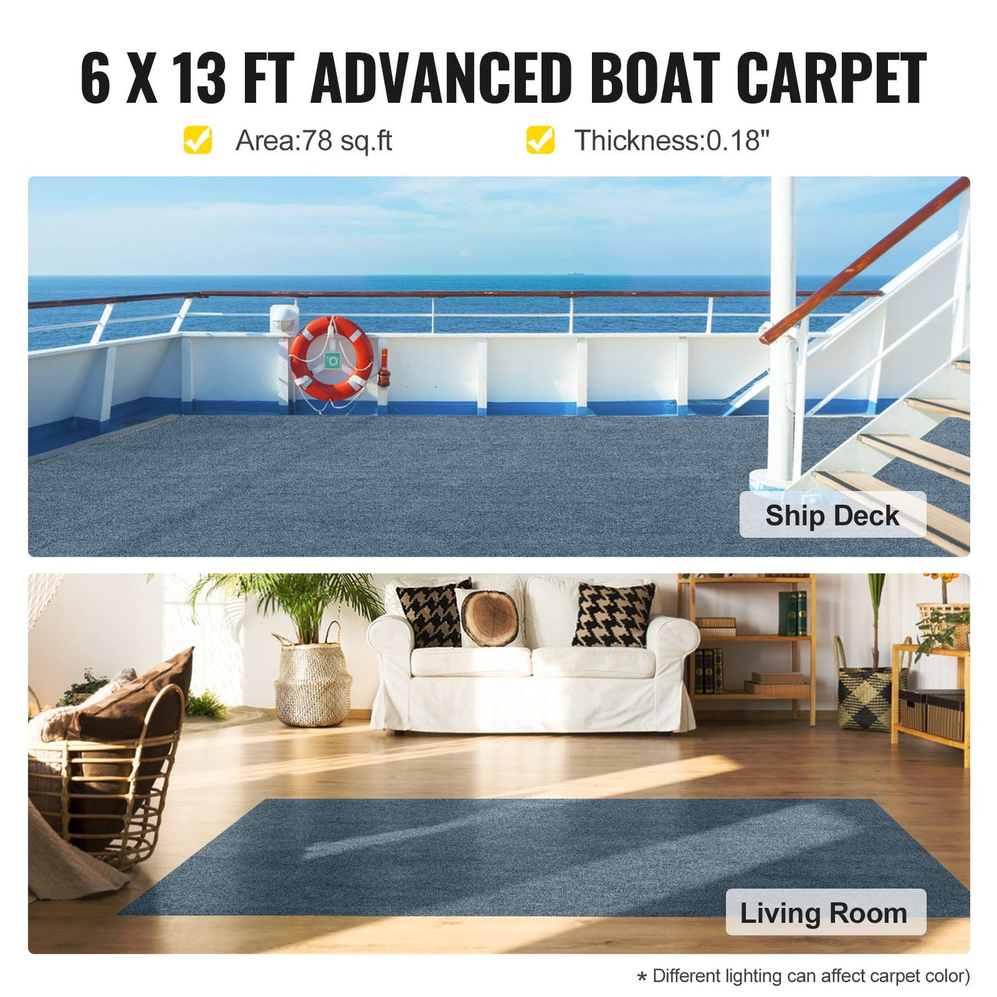 VEVOR Marine Carpet 6x13ft Boat Area Rug Roll Cutpile In/Outdoor Patio Deck Gray, 1.8x4m