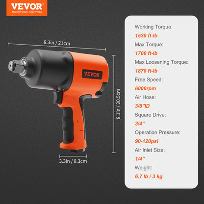 VEVOR Air Impact Wrench, 3/4-Inch Drive Air Impact Gun, Up to 1870ft-lbs Nut-busting Torque, Composite Pneumatic Impact Wrench for Auto_epairs_nd_aintenance Heavy Duty