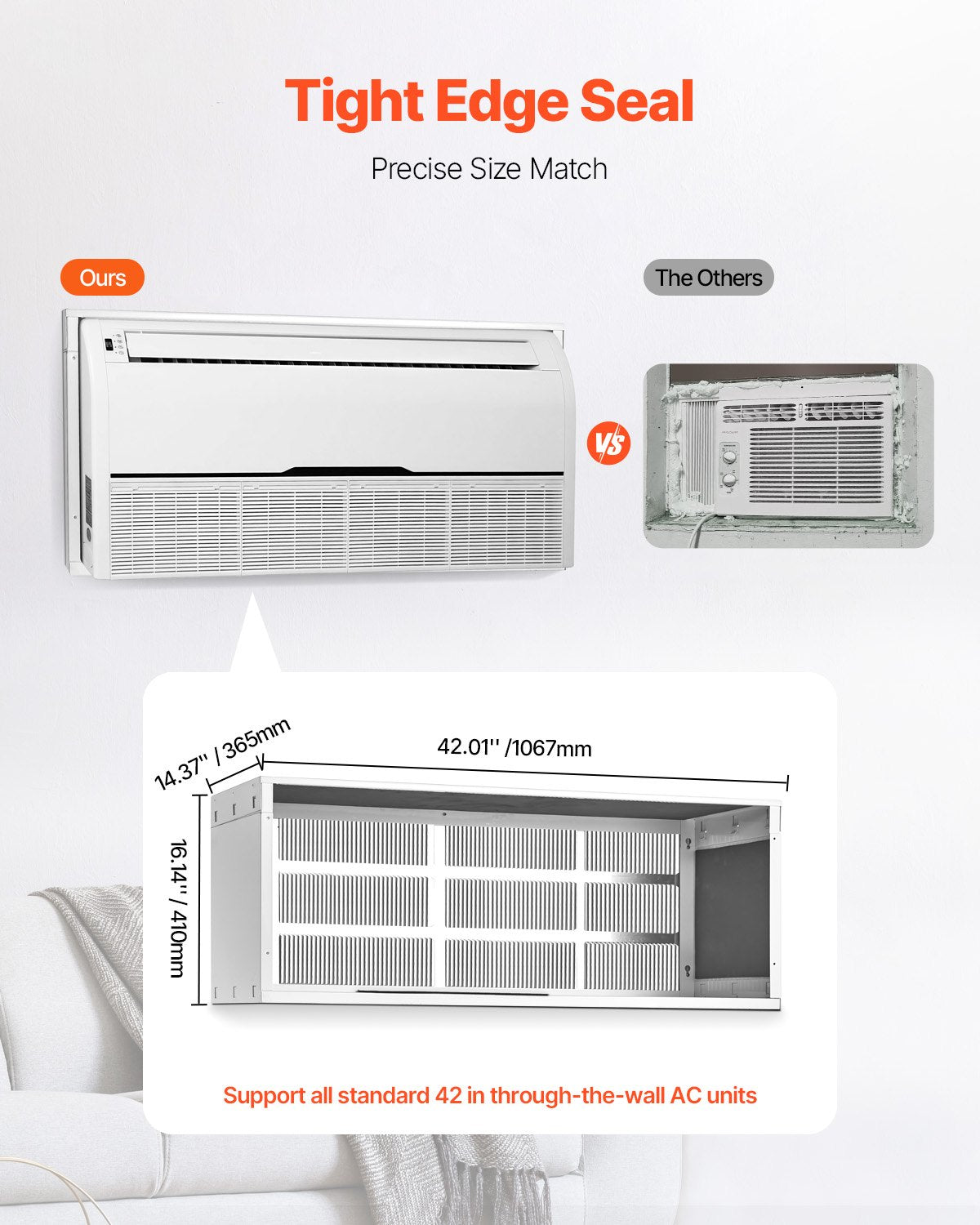 VEVOR Air Conditioner Wall Sleeve 42 in with Exterior Grille Wall AC Sleeve