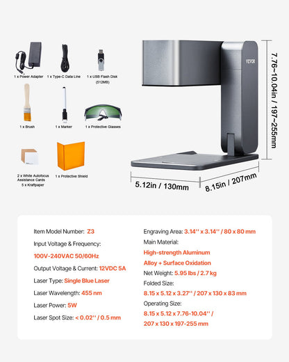 VEVOR Portable Laser Engraver 600 mm/s 5W High Speed Handheld Engraving Machine