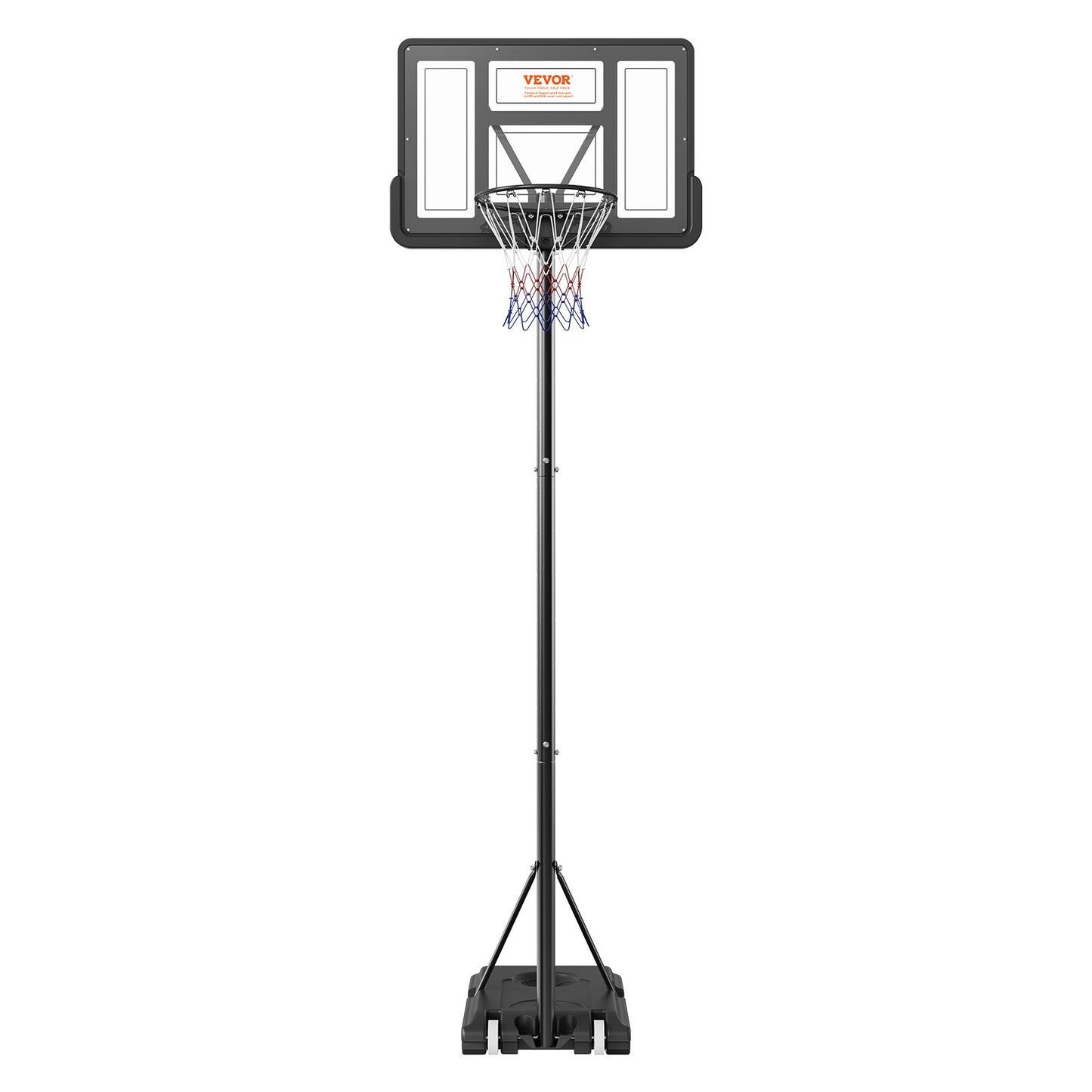 VEVOR Basketball Hoop, 4-10 ft Adjustable Height Portable Backboard System, 44 inch Basketball Hoop & Goal, Kids & Adults Basketball Set with Wheels, Stand, and Fillable Base, for Outdoor/Indoor