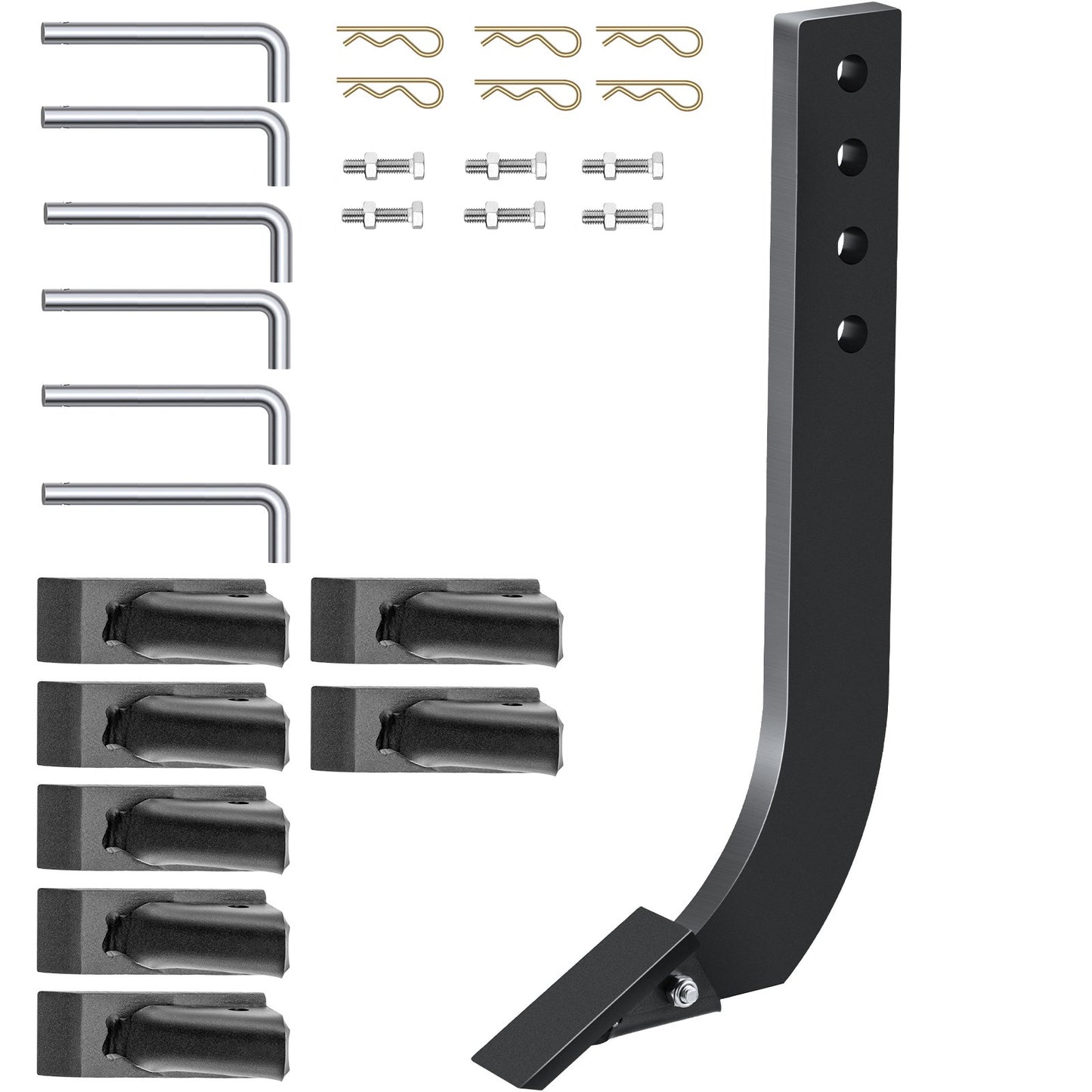 VEVOR Box Blade Shank, 46.6 cm Scarifier Shank, 4 Holes Box Scraper Shank, Ripper Shank with Removable Tapered Teeth and Pins, Adjustable Shanks Assembly for Replacement, Digging, Plowing, 6PCS