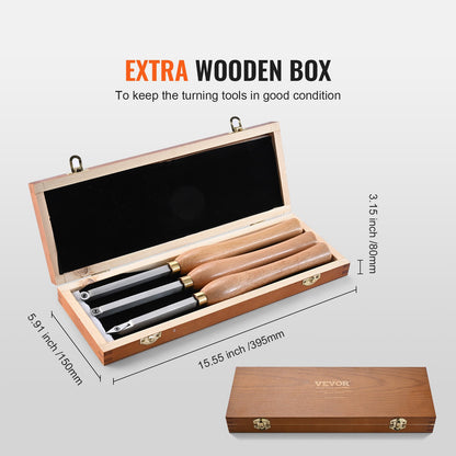 VEVOR Wood Lathe Chisel Set, 3 PCS Woodworking Turning Tools, Includes Square, Round, Diamond Carbide Blades, 20 cm Comfortable Grip Handles, Wood Chisel Set with Wooden Box For Turning Pens or Small