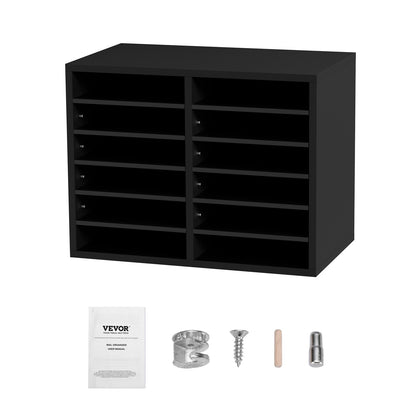 VEVOR Wood Literature Organizer Adjustable File Sorter 12 Compartments Black