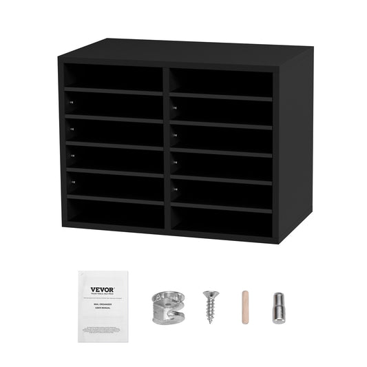 VEVOR Wood Literature Organizer Adjustable File Sorter 12 Compartments Black