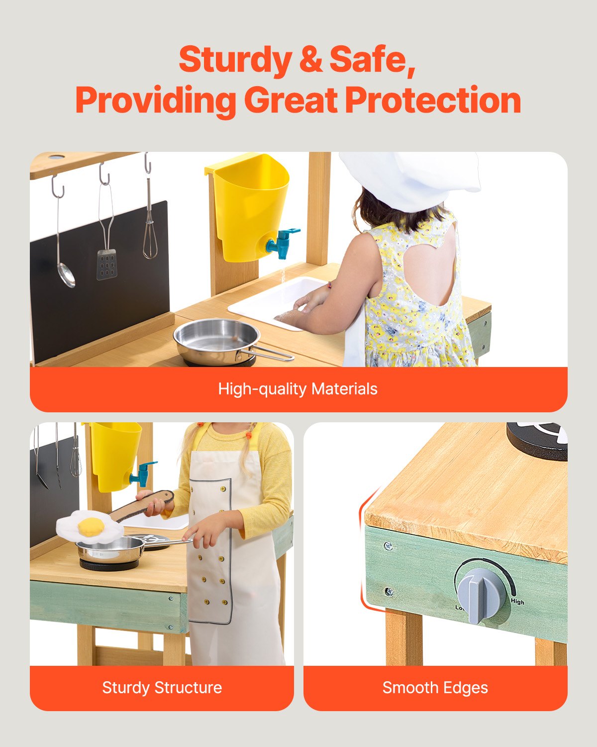 VEVOR Wooden Mud Kitchen Outdoor Toy Play Kitchen Set for Kids Pretend Playset