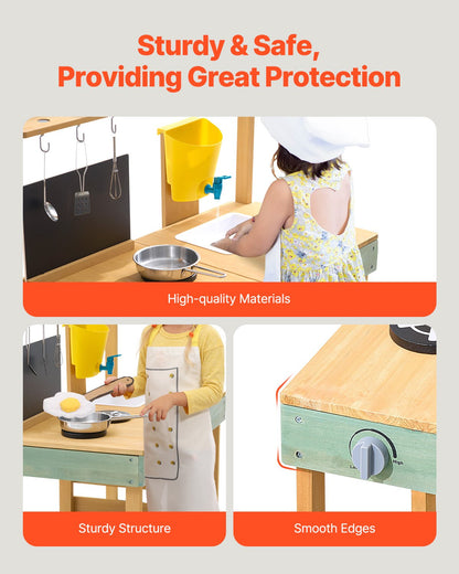 VEVOR Wooden Mud Kitchen Outdoor Toy Play Kitchen Set for Kids Pretend Playset