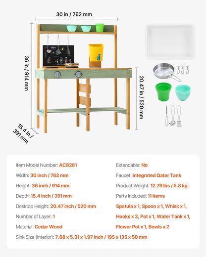 VEVOR Wooden Mud Kitchen Outdoor Toy Play Kitchen Set for Kids Pretend Playset