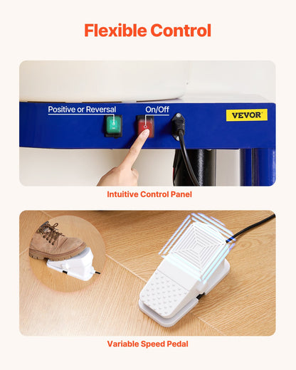 VEVOR Pottery Wheel, 35 cm Ceramic Wheel Forming Machine, 60-300 RPM Speed Adjustable Foot Pedal, Adjustable Lift Leg, Detachable Basin, Complete Tool Accessory Kit for Work Art Craft DIY, Blue