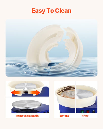 VEVOR Pottery Wheel, 35 cm Ceramic Wheel Forming Machine, 60-300 RPM Speed Adjustable Foot Pedal, Adjustable Lift Leg, Detachable Basin, Complete Tool Accessory Kit for Work Art Craft DIY, Blue