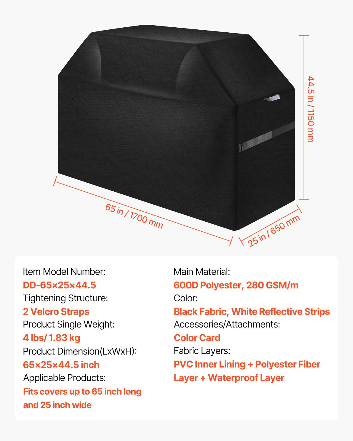 VEVOR 65 inch Grill Cover Heavy Duty BBQ Gas Grill Cover Outdoor Waterproof