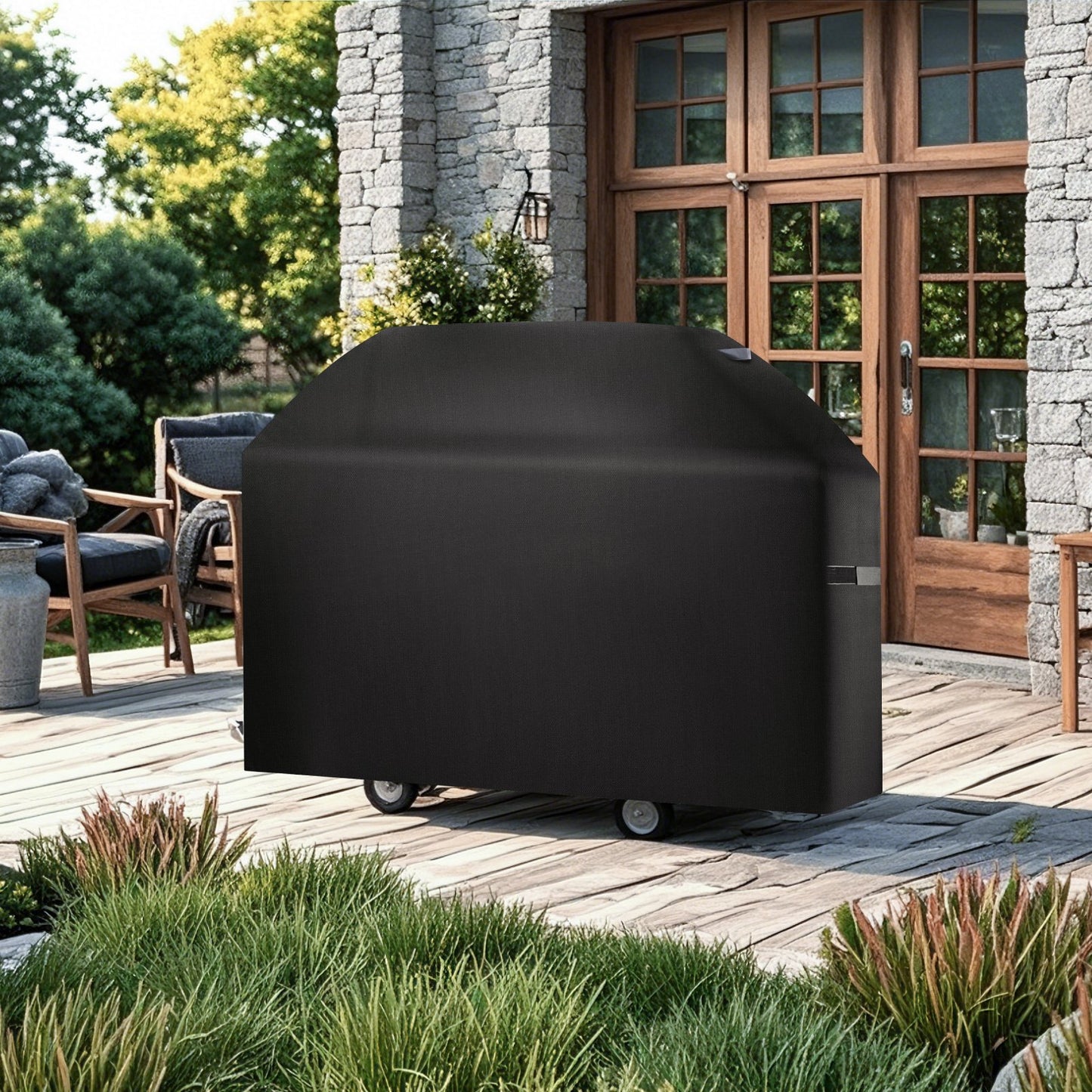 VEVOR Grill Cover, 63 inch BBQ Covers for Outdoor Grills, Waterproof, Fade Resistant, Weather Resistant Heavy Duty 600D Polyester, Easy On/Off, with Hook-and-Loop Straps, Black