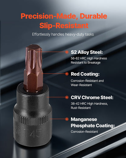 Torx Bit Socket and External Torx Socket Set 31-Piece T8-T70 and E4-E24 Steel