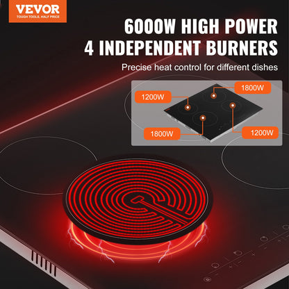 VEVOR Built-in Electric Cooktop Radiant Ceramic Cooktop 4 Burners 23.2x20.5 inch