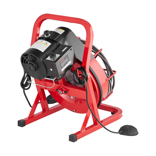 VEVOR Drain Cleaner Machine Drain Auger 50FT x 3/8 Inch Manual Feed & 4 Cutters