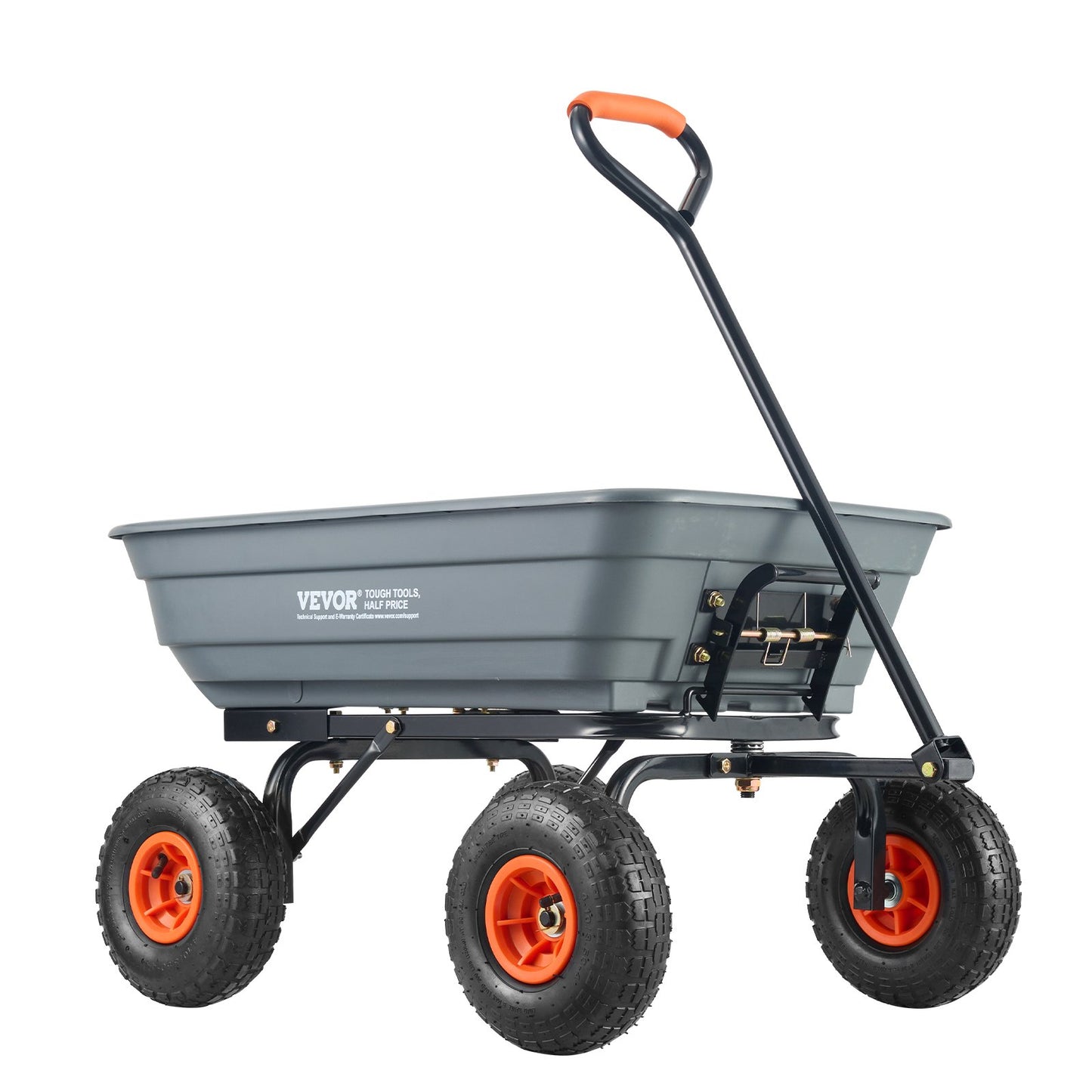 VEVOR Dump Cart, Poly Garden Dump Cart with Easy to Assemble Steel Frame, Dump Wagon with 2-in-1 Convertible Handle, Utility Wheelbarrow 272kg/ 600lbs Capacity, 25.5cm/ 10 inch Tires