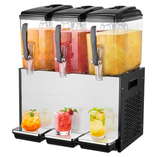VEVOR Commercial Beverage Dispenser, 3 Tanks 12 L Per Tank Juice Dispenser, 370W Stainless Steel Ice Tea Drink Machine with 7℃-12℃ Cooling Temperature, for Cold Drink Restaurant Bar Party